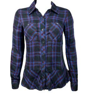 Cabi | Moody Plaid Check Shirt Button Down Black  #3431 XS